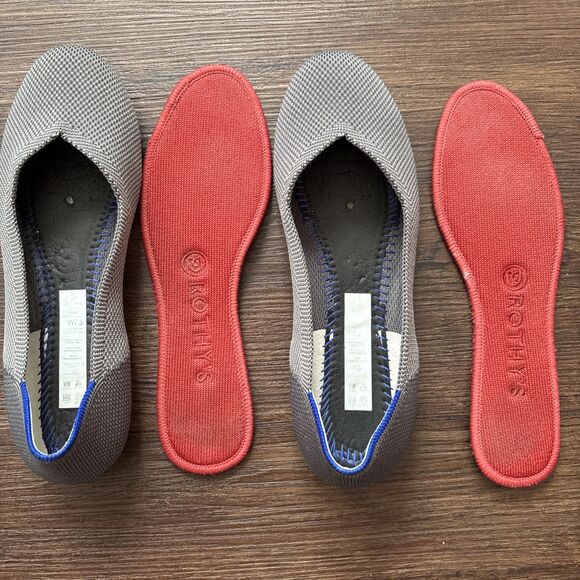 Rothy’s The Flat Classic Ballet Flat Shoes 7.5 On Cloud Grey Birdseye Vegan Boho - Picture 1 of 7